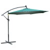 Umbrela gradina/terasa cu panou solar, iluminare LED, articulatie tip banana, manivela, verde, 295 cm, ART
