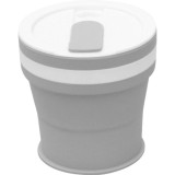 Recipient pliabil din silicon eMazing pentru călătorii, 350 ml, cu pai inclus, dimensiuni 9 x 9.2 cm, culoare gri