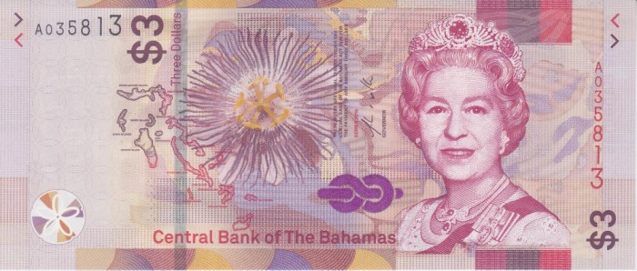 Bancnota Bahamas 3 Dolari 2019 - PNew UNC ( vezi descriere )