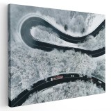 Tablou peisaj vedere aeriana drum serpuit iarna 2017 Tablou canvas pe panza CU RAMA 60x90 cm