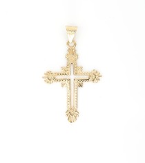 Pandantiv cruce din aur galben de 14k, cu detalii sculptate