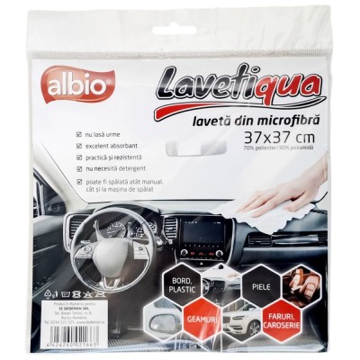 Laveta auto, Albio Lavetiqua, pentru curatare multisuprafete, microfibra, 37 x 37 cm, alb foto