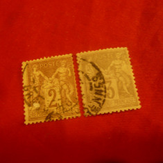 2 Timbre Franta 1877 Alegorie : 2C brun si 3C gri , stampilate