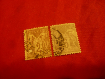 2 Timbre Franta 1877 Alegorie : 2C brun si 3C gri , stampilate foto