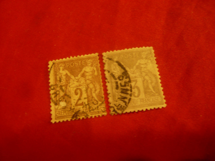 2 Timbre Franta 1877 Alegorie : 2C brun si 3C gri , stampilate