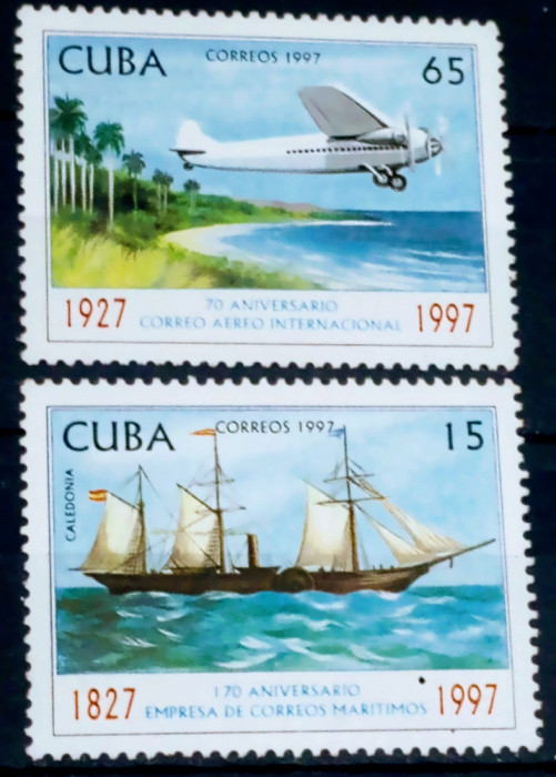 Cuba 1997 transporturi,avioane,nave cu p&acirc;nza,corabie serie 2v. neștampilată