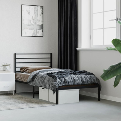 Cadru pat metalic cu tablie, negru, 90x200 cm GartenMobel Dekor foto