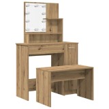 Set de masa de toaleta cu LED Artisan Stejar lemn prelucrat