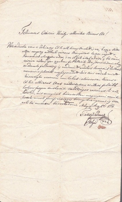 A3772N Cerere adresată către k k M Distrikt Commando Bistrița, 1850, dată la T&acirc;rgu Lăpuș, limba maghiară