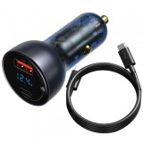 Incarcator Auto Cu Cablu USB-C Baseus Digital Display, 65W, 5A, 1 x USB-A - 1 x USB-C, Negru TZCCKX-0G