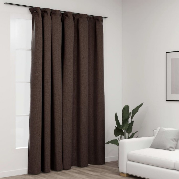 Gossi draperie opaca, aspect de in, gri taupe, 290x245 cm, cu carlige