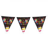 Ghirlandă Petrecere, Happy Birthday, 4.8m, 15 Bucăți, Stegulețe Folie, Negru Multicolor, Oem
