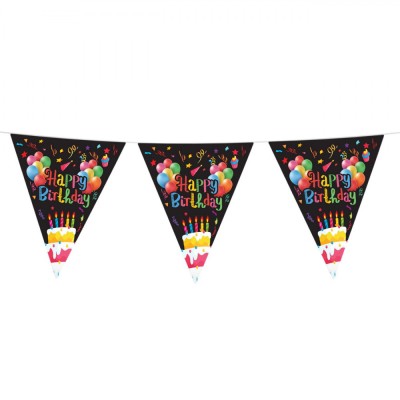 Ghirlandă Petrecere, Happy Birthday, 4.8m, 15 Bucăți, Stegulețe Folie, Negru Multicolor foto