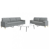 Gossi set de canapele cu perne, 2 piese, gri deschis, textil
