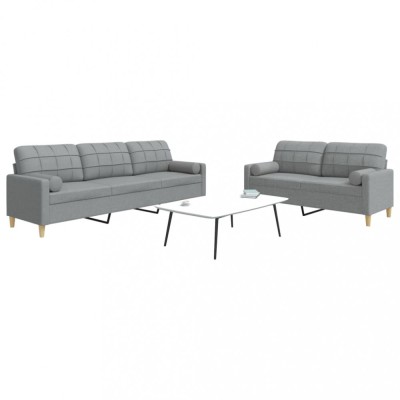 Gossi set de canapele cu perne, 2 piese, gri deschis, textil foto