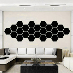 Set Oglinzi Acrilice Design Hexagon - Oglinzi Decorative XXL Black 12 bucati/set