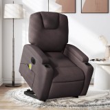 vidaXL Fotoliu electric masaj rabatabil cu ridicare maro &icirc;nchis textil