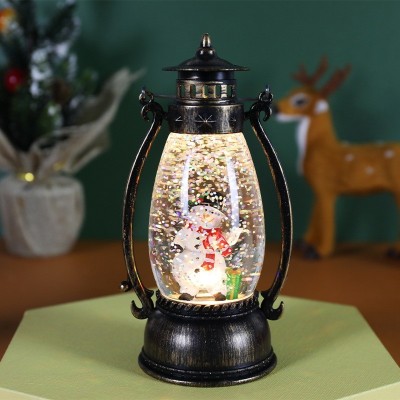 Decoratiune Luminoasa, Flippy, Felinar de Craciun, cu Lumina LED, Ornament Model Lampa cu Ulei Om de Zapada, cu Maner, 14x7x6 cm, Negru foto