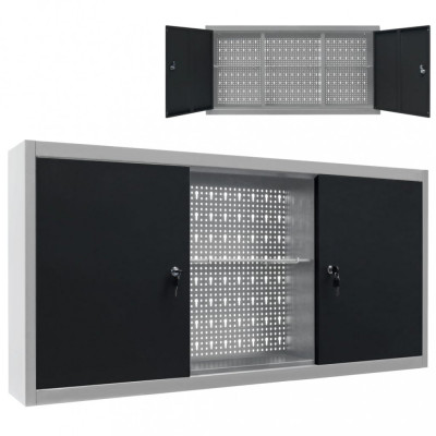 vidaXL Dulap de perete pentru unelte gri &amp;amp; negru metal stil industrial foto