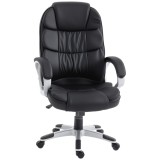 HOMCOM Scaun Birou Ergonomic Rotativ din Piele PU, Funcție Legănare, &Icirc;nălțime Reglabilă, Capacitate 120kg, Negru | Aosom Romania
