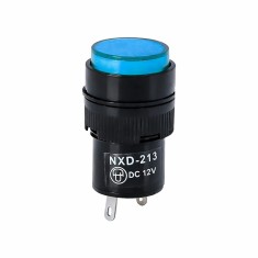 Indicator LED de panou din plastic, 16mm, 2 pini, albastru, 12V DC, IP20, FL1P-16NJ-1-BLUE