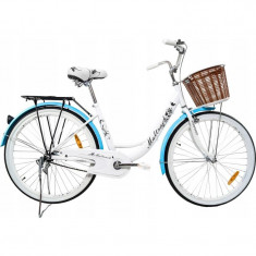 Bicicleta dama, 26 inch, cadru fara bara, otel, cos cumparaturi si motive florale, MalTrack foto