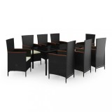 Cumpara ieftin Set mobilier de gradina cu perne, 9 piese, negru