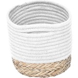 Coș Rufe Bumbac / Iarba De Mare 25X20X16 Cm &ndash; Alb / Natural | Organizatoare Baie