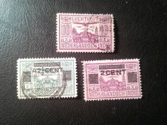 3 Timbre Indiile Olandeze Aviatie - 10c 1928 si 2 val. cu supratipar 1934 stampilate