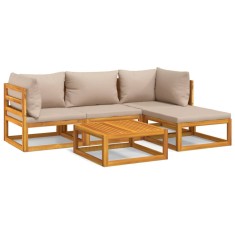 Set mobilier de gradina cu perne gri taupe, 5 piese, lemn masiv