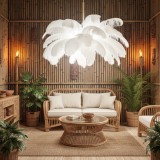 Candelabru modern Minoss cu pene albe, 8W, lumina rece 6000K, 75 cm