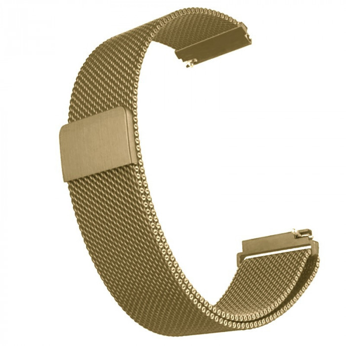 Curea tip Milanese Loop, compatibila Huawei Watch GT 2 46mm, telescoape QR, Retro Gold