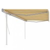 Copertină retractabilă manual, cu st&acirc;lpi, galben și alb, 5x3 m