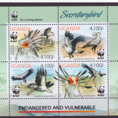 114-UGANDA 2012-GROTH 509-Bloc cu 4 timbre nestampilate PASARI-SECRETARYBIRD,MNH