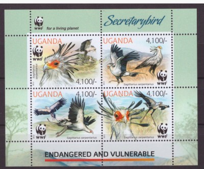 114-UGANDA 2012-GROTH 509-Bloc cu 4 timbre nestampilate PASARI-SECRETARYBIRD,MNH foto
