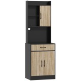 HOMCOM Dulap de bucătărie cu blat de lucru și orificiu pentru cablu, comodă modernă pentru bucătărie cu sertar, 3 rafturi deschise, lemn natural, Negr