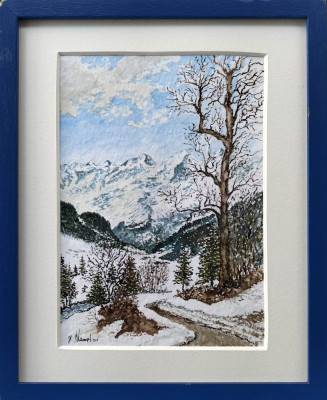 H. Kumpf-&amp;quot;Peisaj de iarnă&amp;quot;, acuarelă, tablou (2001) foto