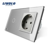 Cumpara ieftin Intrerupator simplu cap scara / cap cruce + priza simpla Livolo rama din sticla