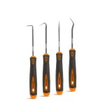 Set 4 Carlige si Sule Montaj Handy, Otel Inoxidabil, Maner Ergonomic Cauciucat, Diverse Unghiuri, Portocaliu/Negru, 165mm
