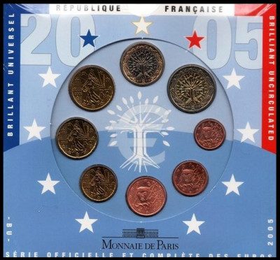 FRANTA 2005 - Set monetarie 1 cent-2 euro - FOLDER/ BU /sigilat foto
