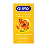 Prezervative DUREX Saboreame, cu aromă de fructe, diverse culori, din latex, diametru 53 mm, 12 buc