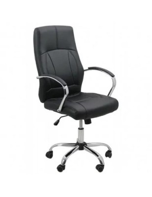 Scaun birou OFF 331, mecanism inclinare, piele ecologica, baza cromata, 110 kg, negru foto