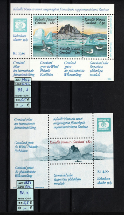 Timbre Groenlanda, 1987 | Expo HAFNIA &#039;87 - Natură, Peisaje | MNH | aph