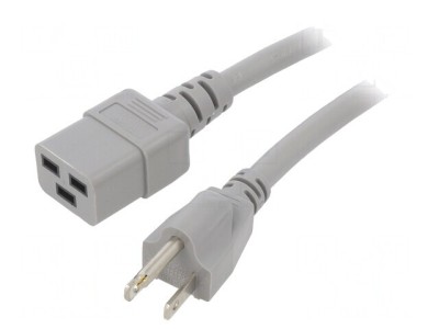 Cablu Alimentare 3m Gri IEC C19 la NEMA 5-15 15A foto
