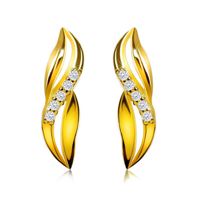 Cercei din aur de 9K cu diamante - valuri &amp;icirc;mpletite, linie strălucitoare foto