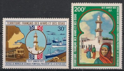 Colonii, Afars si Issas, tren, nave, transporturi, port, 1973, MNH foto