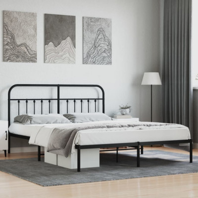 vidaXL Cadru de pat metalic cu tăblie, negru, 160x200 cm foto