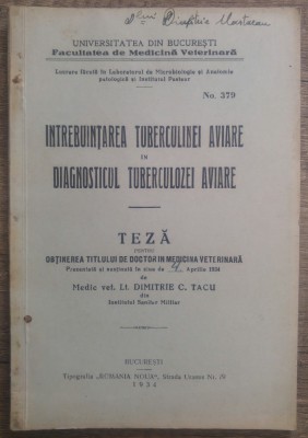 Intrebuintarea tuberculinei aviare in diagnosticul tuberculozei aviare/ 1934 foto