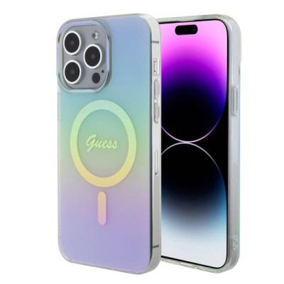 Husa pentru iPhone 15 Pro Max - Guess IML Iridescent MagSafe (GUHMP15XHITSQ) - Turquoise foto