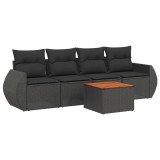 Set mobilier de gradina cu perne, 5 piese, negru, poliratan